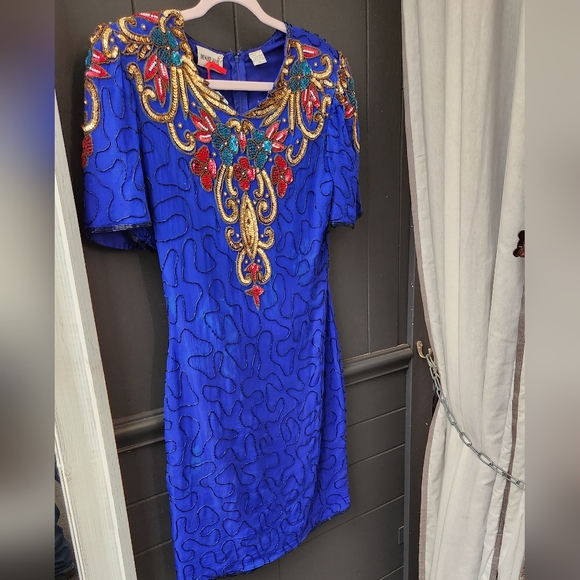 Vintage Denise Elle Royal Blue Sequin Dress - Picture 1 of 6